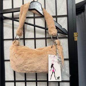 Gilda Paris Beige Faux Fur Shoulder Bag
